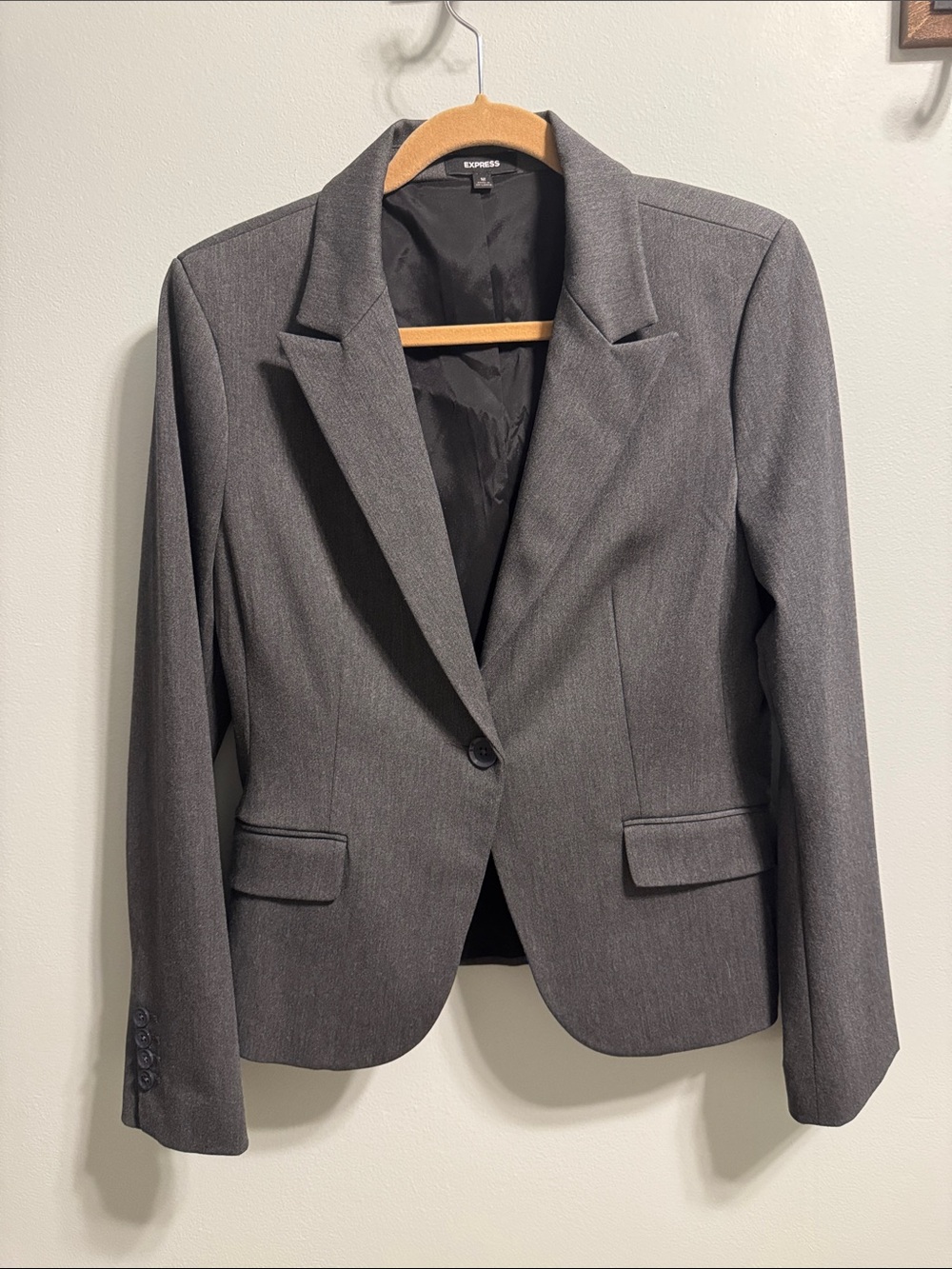 Express Women's Charcoal Single-Button Tailored Blazer